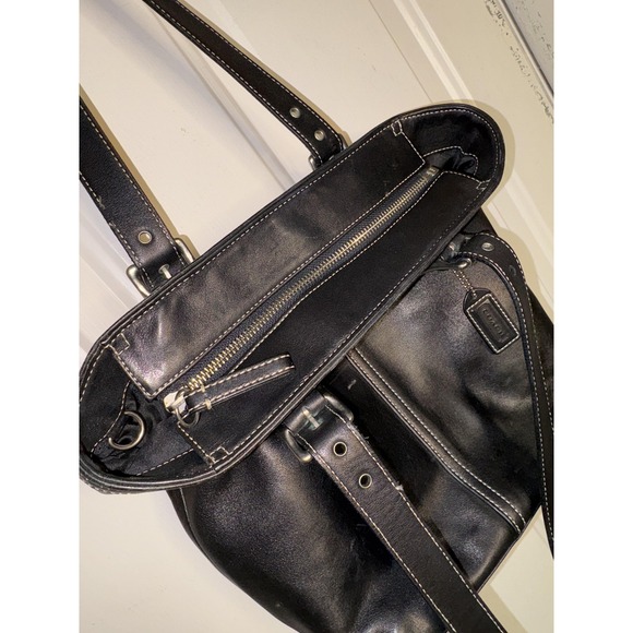 Coach Shoulder Bag Womens Medium Black Leather Zip Tote Buckle Purse Everyday - Picture 9 of 9